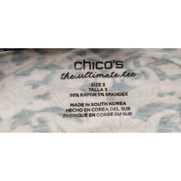 Chico's Round Neck Blue Print Paisley Long Sleeve Ultimate Tee Size 3 XL - Picture 6 of 6